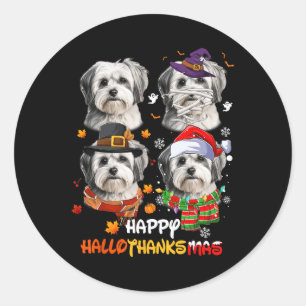 Adesivo Redondo Shih Tzu Dog Hallothanksmas Dia das Bruxas Dia de