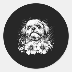 Adesivo Redondo Shih Tzu Dog Lover Estilo Retro Tatuagem