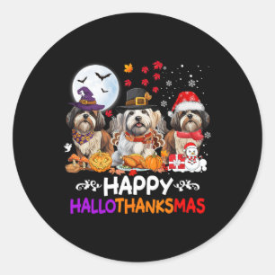 Adesivo Redondo Shih Tzu Dog Natal Feliz Hallothankmas Obrigado