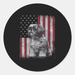 Adesivo Redondo Shih Tzu Dog Pai 4 De Julho Patriótico Dos Eua Ind