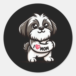 Adesivo Redondo Shih Tzu Eu Amo Mamãe Cachorro Engraçado