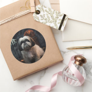 Adesivo Redondo Shih Tzu Halloween Assustador