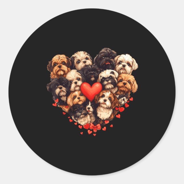 Adesivo Redondo Shih Tzu Heart-shaped Cute Shih Tzu Valentines Day (Frente)