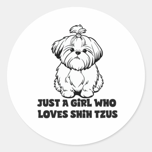 Adesivo Redondo Shih Tzu Lover Girl – Cartoon Dog Design (Frente)
