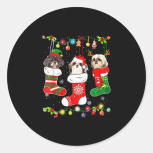 Adesivo Redondo Shih Tzu natal Luzes De Presente Engraçadas Cão De