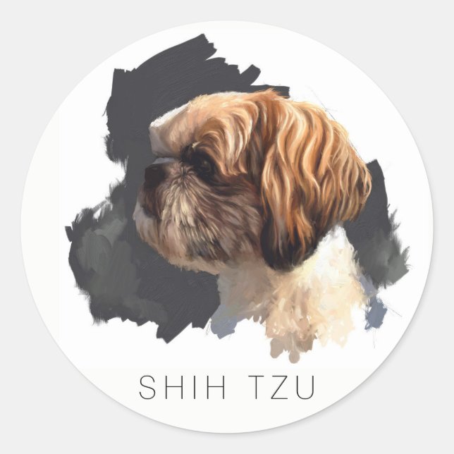 Adesivo Redondo Shih Tzu Original Belas Artes (Frente)