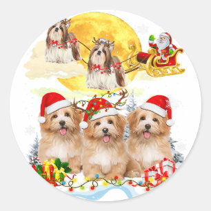 Adesivo Redondo Shih Tzu Papais noeis Sleigh Presente de Natal
