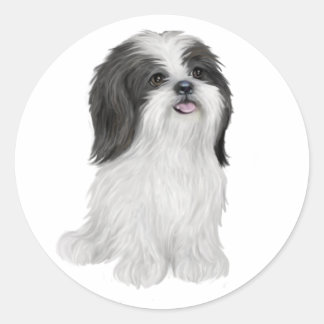 Adesivo Redondo Shih Tzu - preto e branco (por JF)