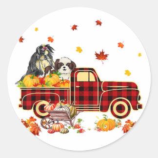 Adesivo Redondo Shih Tzu Pumpkin Truck | Fall Leaf Thanksgiving