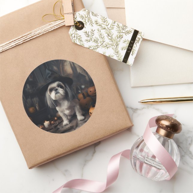 Adesivo Redondo Shih Tzu Pumpkins Halloween Scary (Presentear)