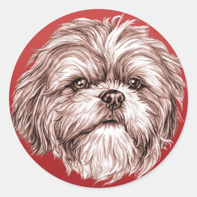Adesivo Redondo Shih Tzu Sketch (Frente)