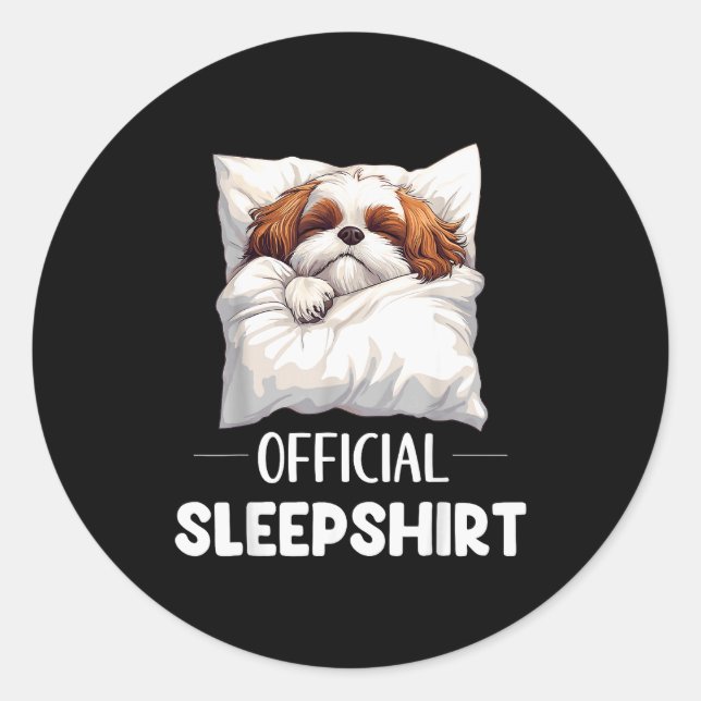 Adesivo Redondo Shih Tzu Sleepshirt Cute Dog Lover Pajama Sleepwea (Frente)