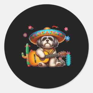 Adesivo Redondo Shih Tzu Sombrero Mexicano Violão Cinco De Mayo