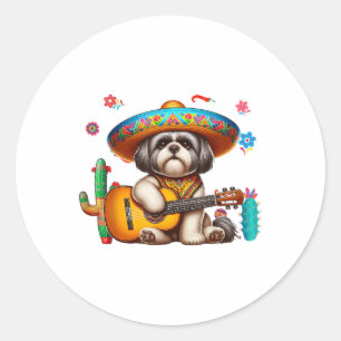 Adesivo Redondo Shih Tzu Sombrero Mexicano Violão Cinco De Mayo