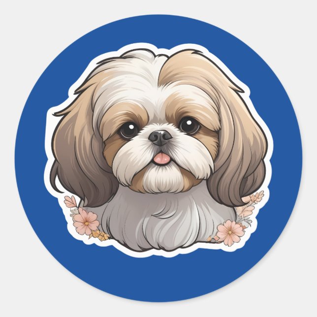 Adesivo Redondo Shih Tzu Sticker (Frente)