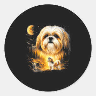 Adesivo Redondo Shih tzu uivando para a lua vintage 90s cachorro e