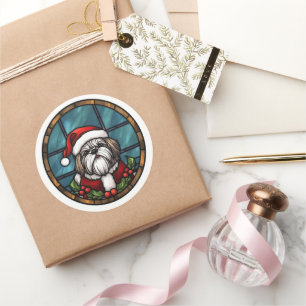 Adesivo Redondo Shih Tzu Vidro de Catedral Natal
