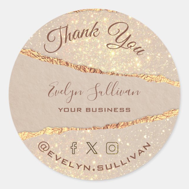 Adesivo Redondo Shimmer Ripped Paper Obrigado (Frente)