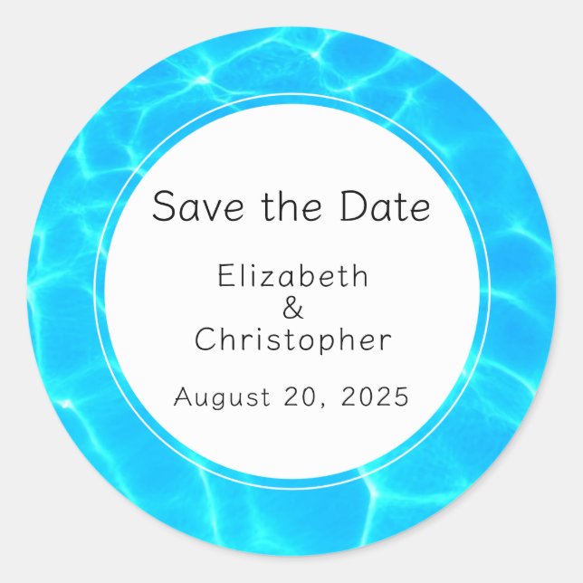 Adesivo Redondo Shimmering Blue Piscina Água Reflexação Casamento (Frente)