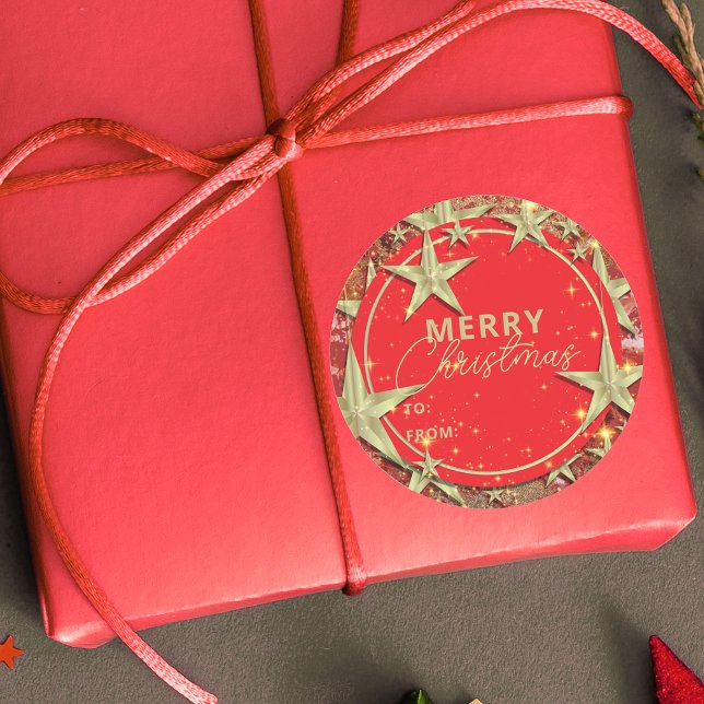 Adesivo Redondo Shimmering Dourado Stars no Natal da Glitter Verme (Criador carregado)