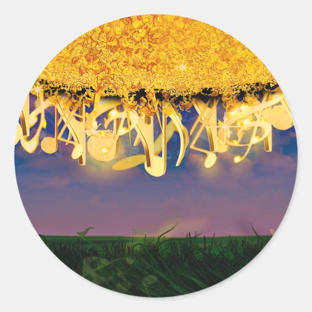 Adesivo Redondo Shimmering Notes of Dourado (Frente)