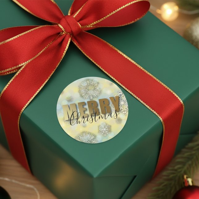 Adesivo Redondo Shiny Filigree Snowflakes Dourado Feliz Natal (Criador carregado)