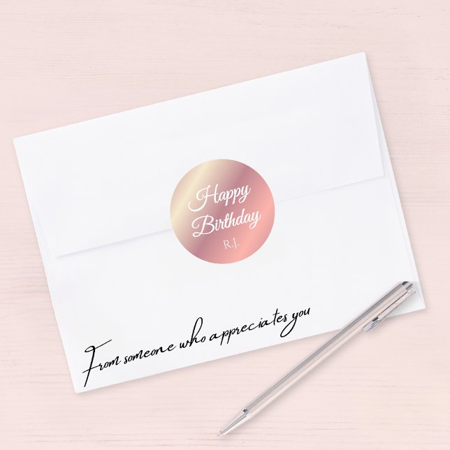 Adesivo Redondo Shiny Pink Birthday Sticker | Custom Monogram (Criador carregado)
