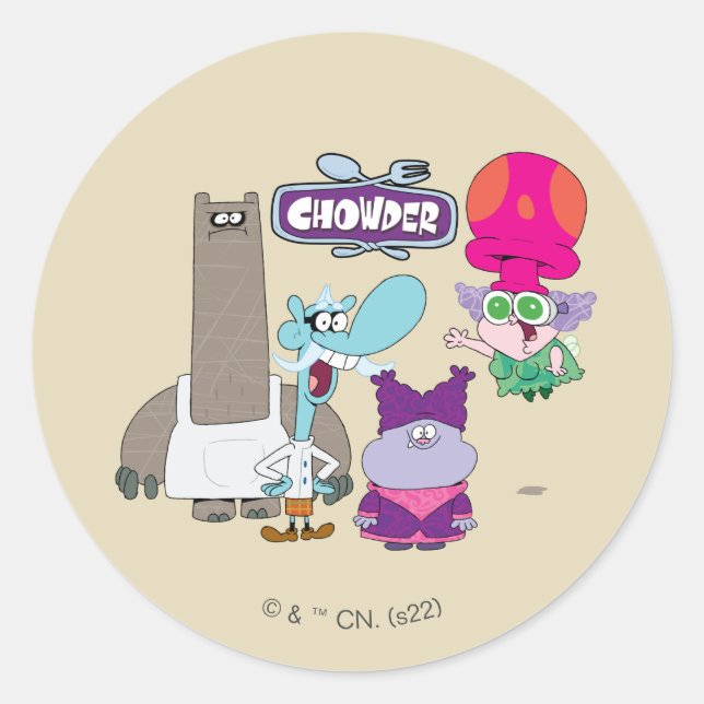 Adesivo Redondo Shnitzel, Mung, Chowder e Truffles (Frente)