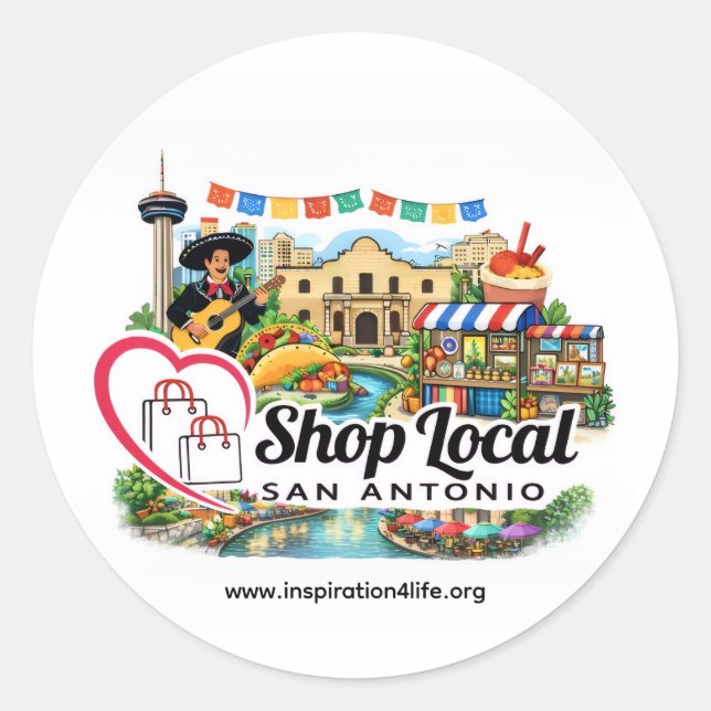 Adesivo Redondo Shop Local San Antonio Round Sticker (Frente)