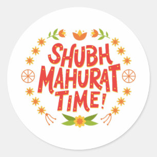 Adesivo Redondo Shubh Mahurat desi celebração do casamento entre í