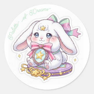 Adesivo Redondo Shy Magic Bunny - Pastel Makeup Palette Kawaii 🐰✨