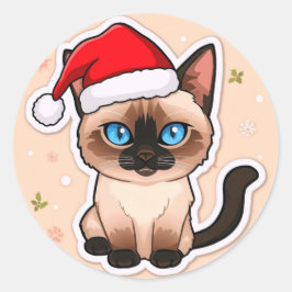 Adesivo Redondo Siamese cat christmas