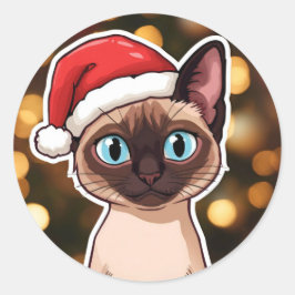 Adesivo Redondo Siamese cat christmas