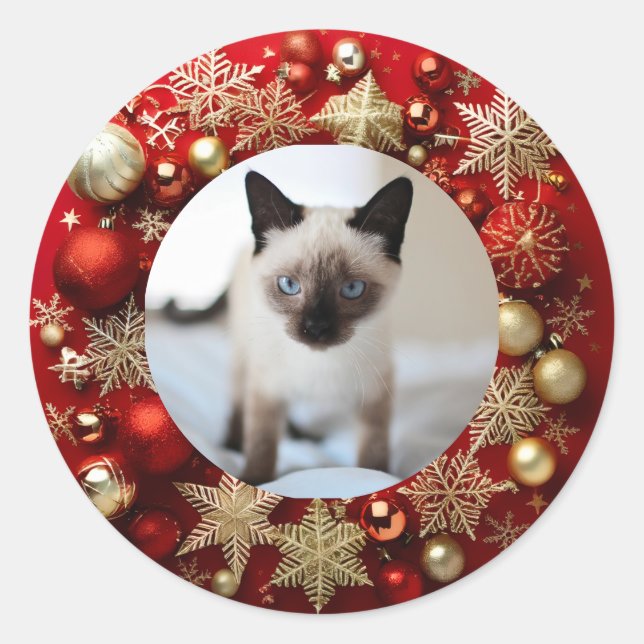 Adesivo Redondo Siamese cat christmas (Frente)