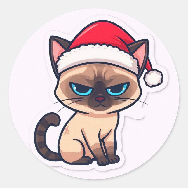 Adesivo Redondo Siamese cat christmas (Frente)