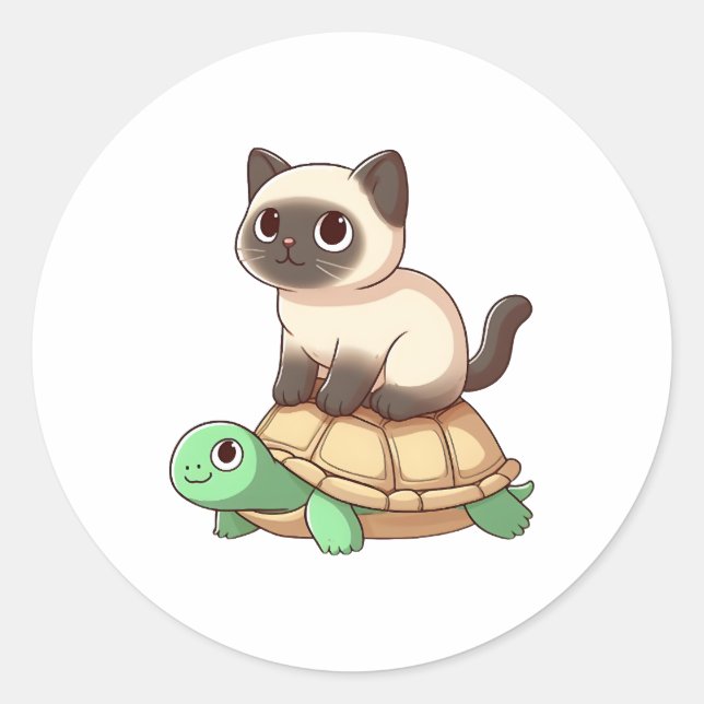 Adesivo Redondo Siamese cat rides turtle Copy (Frente)