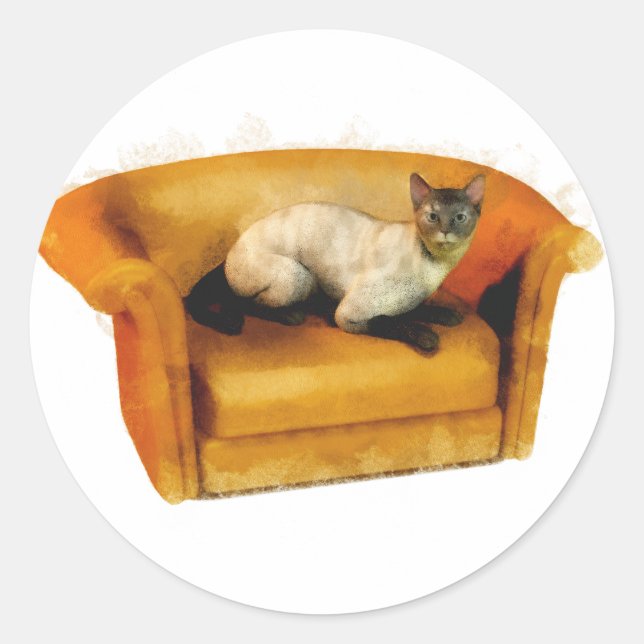 Adesivo Redondo Siamese Couch Cat (Frente)