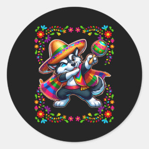 Adesivo Redondo Siberian Husky Cinco De Mayo Pet Lover Engraçado C