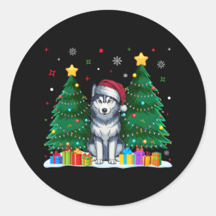 Adesivo Redondo Siberian Husky Dog Amava Santa Hat Feia Natal