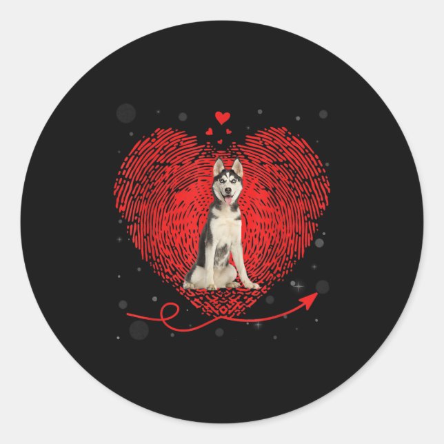 Adesivo Redondo Siberian Husky Heart Love | Presente de Namorados  (Frente)