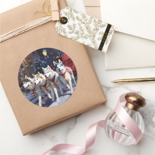 Adesivo Redondo Siberian Husky Natal Fesason