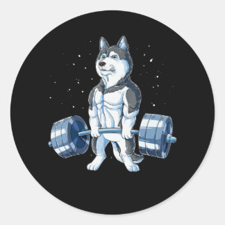 Adesivo Redondo Siberian Husky Weky Levantando Homens Engraçados