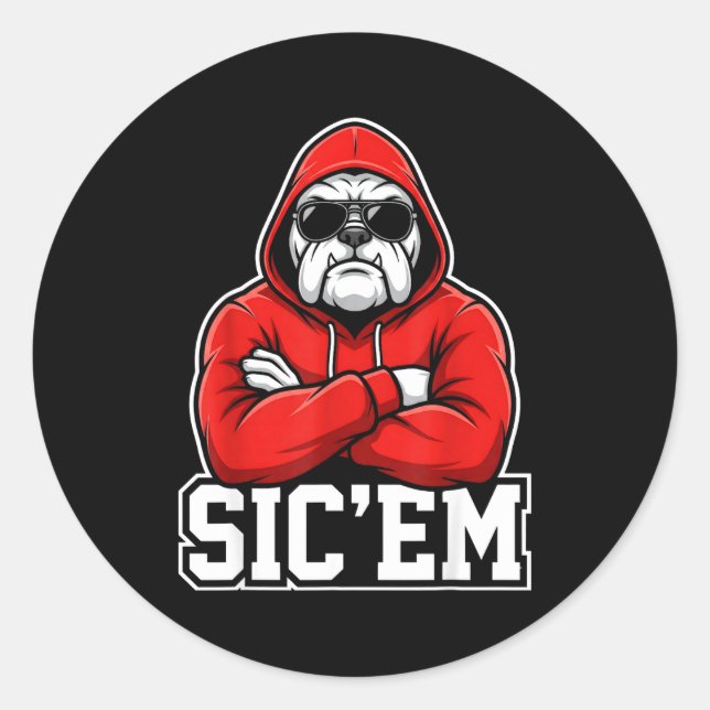 Adesivo Redondo Sic'em Bulldogs Graphic Men Women Kid Boy Girl  (Frente)