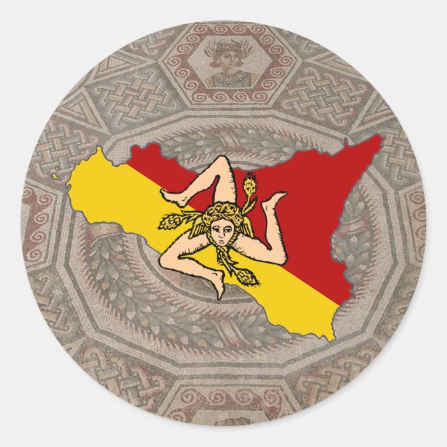 Adesivo Redondo Sicily Trinacria Mosaic Sticker (Frente)