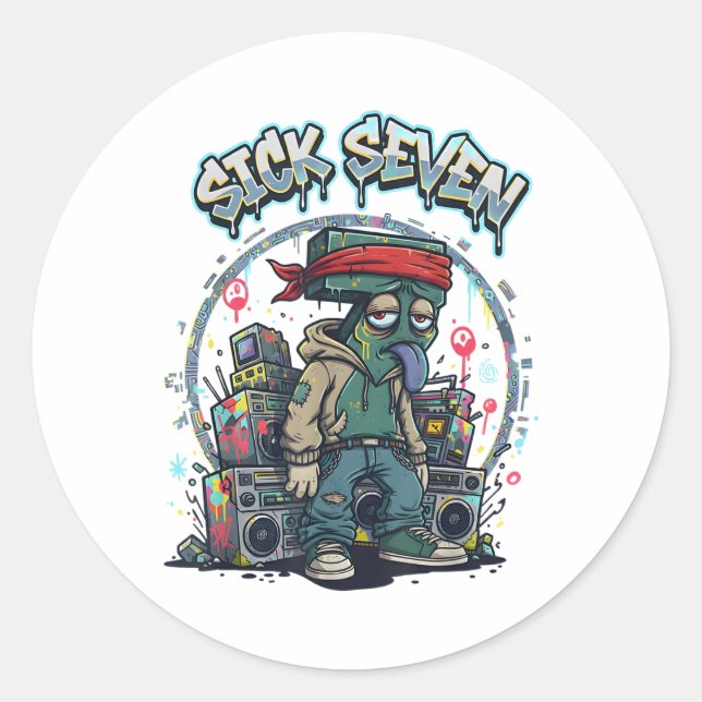 Adesivo Redondo Sick Seven 67 Graffiti Meme Six Seven Fun Street U (Frente)