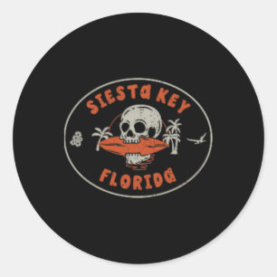 Adesivo Redondo Siesta Key Flórida Fl Vintage Surf Praia Frente E