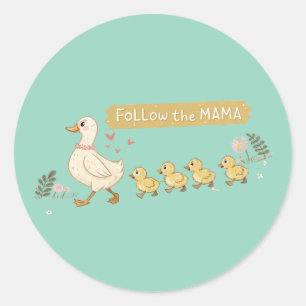 Adesivo Redondo Siga a família Mama Cute Duck