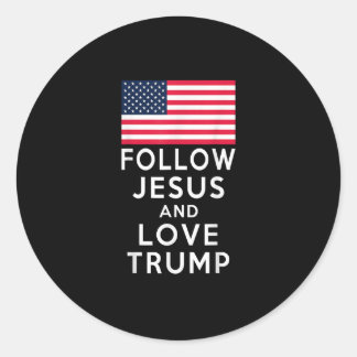 Adesivo Redondo Siga Jesus e Amor Trump American Flag