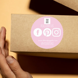Adesivo Redondo Siga-nos Logotipo de pequena empresa para mídia so