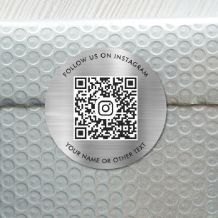 Adesivo Redondo Siga-nos no Código QR do Instagram Prata